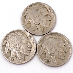 (3) Buffalo Nickels 1926, 1936 & 1937
