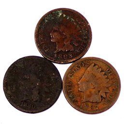 (3) Indian Head Cents 1880, 1893 & 1897