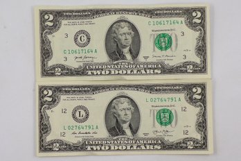 (2) Two Dollar Federal Reserve Notes ($4 Face Value)