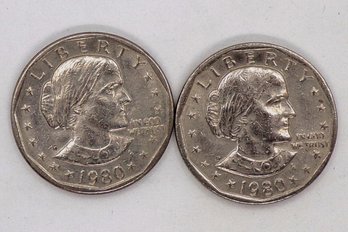 ERROR (Filled P) Two (2) 1980-P Susan B. Anthony Dollar Closely Uncirculated