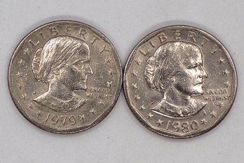 ERROR (Filled P) Two (2) Susan B. Anthony Dollars (1979-P & 1980-P) Closely Uncirculated