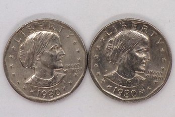 (2) Two 1980-P Susan B. Anthony Dollars Brilliant Uncirculated