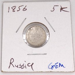(RARE Key Date) 1856 Russia Silver 5 Kopeks (ONLY 680,000 Minted) (BU)