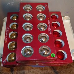 3- New Boxes Of Glass Christmas Ornaments, New In Packaging