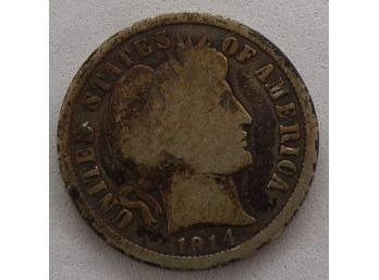 1914-D Barber Silver Dime (Partial Liberty)