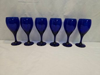 (6) Cobalt Blue Wine Glasses