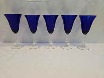 (5) Vintage DING Cobalt Water Goblets