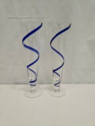 (2) Swirl Line Cobalt Pilsner Glasses