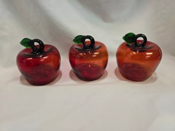 (3) Handblown Glass Apples