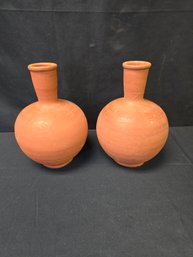 Pair Of South American Vintage Red Vases