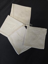 4 Embroidered Rooster Cocktail Napkins