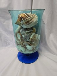Two Tone Blue Handblown  Vessel W/ Shells