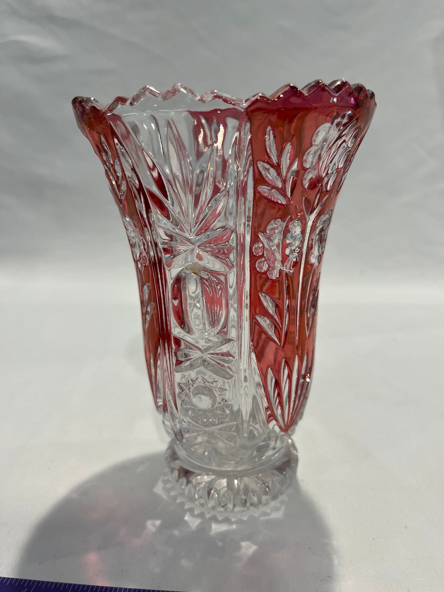 Vintage Anna Hutte Bleikristall 6 Inch Crystal Vase Ruby Red Flash