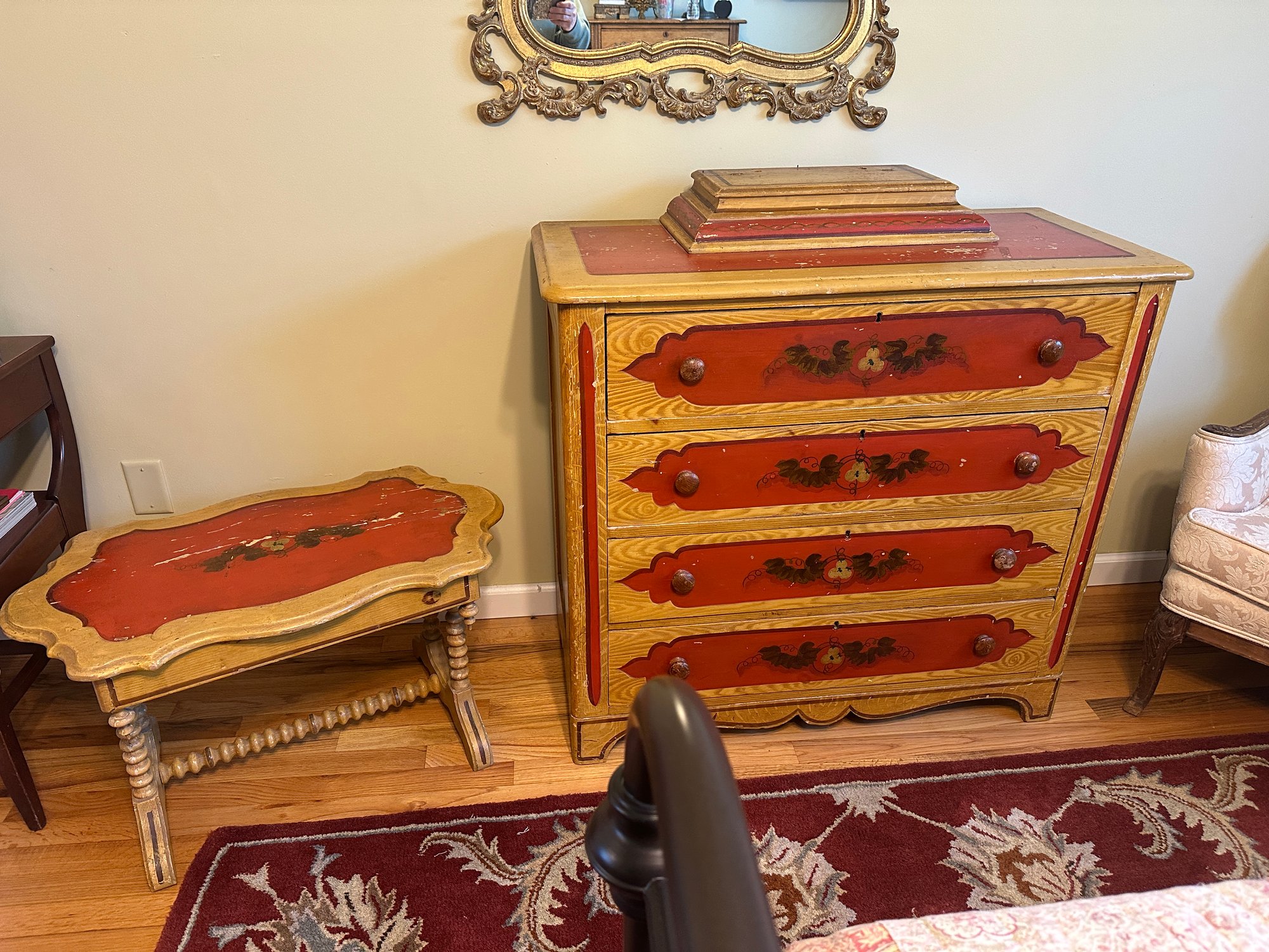 Hand-painted Folk Art Dresser Red And Yellow Four Dresser Floral Motif With Night Table And Twin Size Bed Fram #34740 | Auctionninja.com Hand-painted Folk Art Dresser Red And Yellow Four Dresser Floral Motif With Night Table And Twin Size Bed Fram #34740 | Auctionninja.com