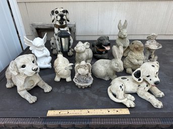 Outdoor Resin Garden Decor Lot, Rabbits, Dogs, Angel, Cherub Sea Photos