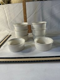 Vintage Set Of 8 Ribbed White Ramekins