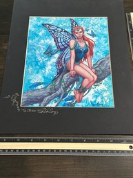 Blue Fairy Griffins Ghost Matted Print By Julie Vancamp, Signed