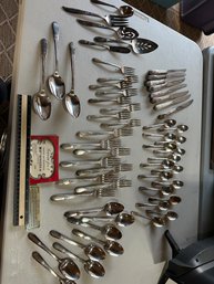 Service For 8 WM Rogers Vintage Silver Plate Mary Lou Devonshire Flatware With Service Pieces As Pictured