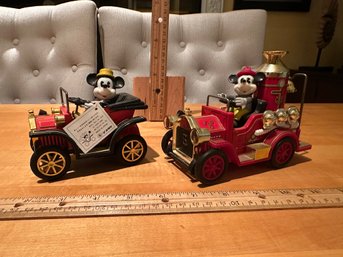 Vintage Mickey Mouse Wind-Up Lever Fire Truck Toy And Mickey Mouse  Wind-Up Lever Car Disney Made In Japan