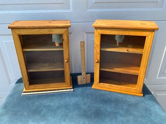 2 Vintage Small Wooden Display Cabinets With Glass Doors