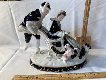 Vintage Royal Dux Bohemia Made In Czechoslovakia Cobalt Blue Porcelain Couple Figurine Excellent Condition