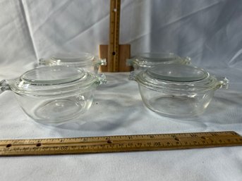 Set Of 4 Vintage Pyrex 018 Clear Glass Covered 10 Oz Mini Casserole Dishes Excellent