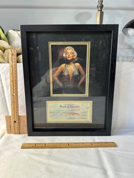 Framed Display Photograph Of Marilyn Monroe And A Personal Bank Check
