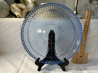 Vintage Indiana Glass Crystal Diamond Point Regal Blue 12 In Hostess Cake Plate