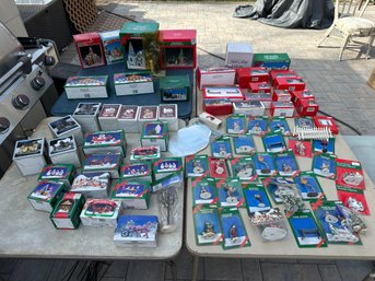 Large Lot Of Christmas Village Items Many Unopened Please See All Photos