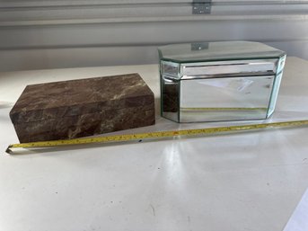 Mirrored Glass Jewelry  Box And Plastic Marble Box Great For The Dresser Or Nightstand