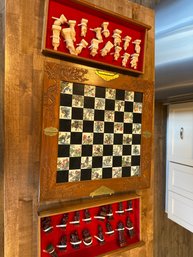 Vintage Chinese Chess Set/ Chess Board, Oriental Chess Board Collectible Wooden Tiled Game Night Man Cave Draw