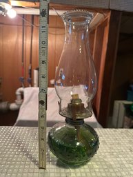 Vintage Green Oil Lamp 13 1/2 In Tall In Great Condition Works Great
