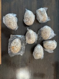 Lot Of 8 Polished Fossilized Stone Eggs With Intricate Natural Patterns Beige Brown