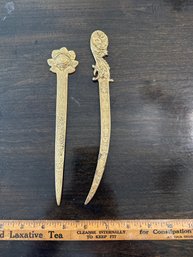 Pair Of Brass Made In India Decorative Letter Openers