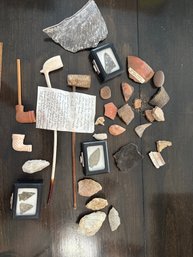 Collection Of American Indian Pottery, Fossils Tools, Pipes See Photos