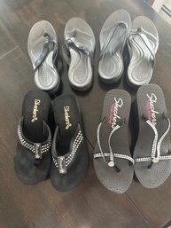 Ladies Lot Of Size 7 Flip-flops, Sketchers, And Crocs Slightly Used See Photos