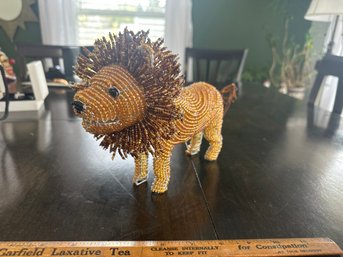 Handcrafted African Beaded Lion Sculpture Made From Wire And Glass Beads