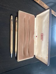 Vintage Dupont Branded Cross 10K Gold Filled Ballpoint Pen And Pencil Set - Work Perfectly
