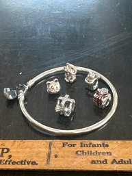 Sterling Silver Pandora Moments Bangle And 5 Charms