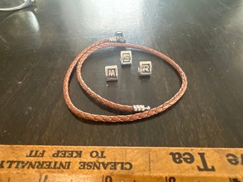 Pandora Brown Braided Leather Charm Bracelet With Sterling Silver Clasp Plus Charms