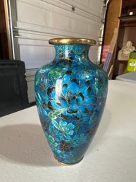 Vintage Brass Enamel Chinese Vase 6 1/2 Inches By 4 Inches Beautiful Piece