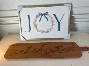 25x 17 Joy Sign And 35 1/2 X 8 1/2 Wooden Celebrate Sign