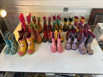 Large Lot Of Kids Boots Great To Use Or To Put Around The Garden Assorted Styles And Sizes