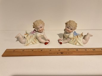 2 VINTAGE GERMAN ? BISQUE PIANO BABY FIGURINES 6683