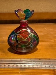 Harlequin Hand Blown Art Glass Perfume Bottle Stopper Jewel Tones