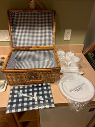 Outdoor Hard Plastic Picnic Basket With Utensils One Handle Broken But Can Easily Fixed Brand New