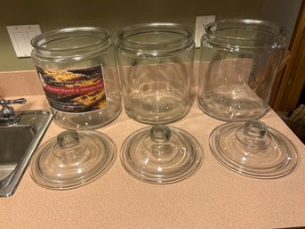 Lot Of 3 14x12 Large Round Heavy Glass Jars Great For Storing Anything