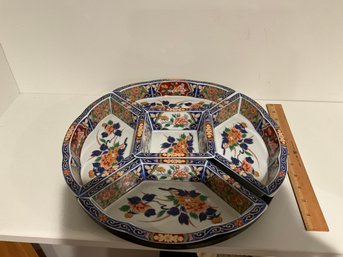 Beautiful Vintage Japanese Lazy Susan Divided Appetizer Dish...Imari By Dynasty.