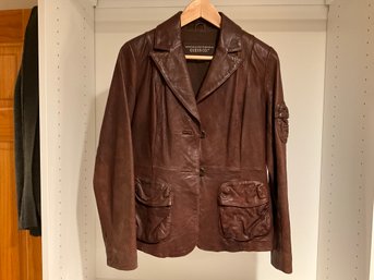 Vintage Ladies, Guess, Brown Leather Jacket Size Small