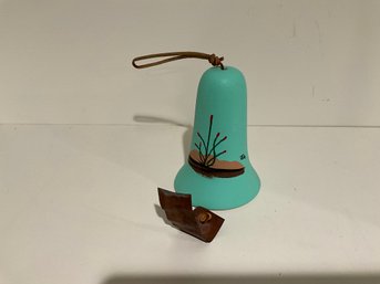 Native American Made Teal Bell Ceramic Hand Painted Bell Signed By Artist
